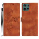 For Motorola Edge 50 5G Flower Butterfly Embossing Pattern Leather Phone Case(Brown) - 1