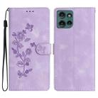 For Motorola Edge 50 5G Flower Butterfly Embossing Pattern Leather Phone Case(Purple) - 1