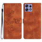 For Motorola Edge 50 Pro Flower Butterfly Embossing Pattern Leather Phone Case(Brown) - 1