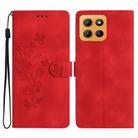 For Motorola Moto G15 Flower Butterfly Embossing Pattern Leather Phone Case(Red) - 1