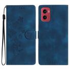 For Motorola Moto G05 Flower Butterfly Embossing Pattern Leather Phone Case(Blue) - 1