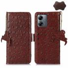 For Motorola Moto G14 4G Ostrich Pattern Genuine Leather RFID Phone Case(Coffee) - 1