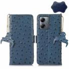 For Motorola Moto G14 4G Ostrich Pattern Genuine Leather RFID Phone Case(Blue) - 1