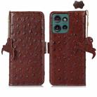 For Motorola Edge 50 Neo Ostrich Pattern Genuine Leather RFID Phone Case(Coffee) - 1