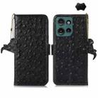 For Motorola Edge 50 Neo Ostrich Pattern Genuine Leather RFID Phone Case(Black) - 1
