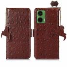 For Motorola Moto G35 Ostrich Pattern Genuine Leather RFID Phone Case(Coffee) - 1