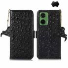 For Motorola Moto G35 Ostrich Pattern Genuine Leather RFID Phone Case(Black) - 1