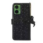 For Motorola Moto G35 Ostrich Pattern Genuine Leather RFID Phone Case(Black) - 3