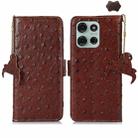 For Motorola Moto G75 5G Ostrich Pattern Genuine Leather RFID Phone Case(Coffee) - 1