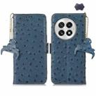 For OnePlus 13 Ostrich Pattern Genuine Leather RFID Phone Case(Blue) - 1