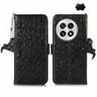 For OnePlus 13 Ostrich Pattern Genuine Leather RFID Phone Case(Black) - 1