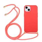 For iPhone 15 Plus Wheat Straw Material + TPU Phone Case with Lanyard(Red) - 1