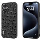 For iPhone 16 Plus ABEEL Genuine Leather Ostrich Texture Phone Case(Black) - 1