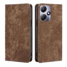 For Infinix Hot 30 Play 4G RFID Anti-theft Brush Magnetic Leather Phone Case(Brown) - 1