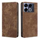 For Infinix Note 40 4G RFID Anti-theft Brush Magnetic Leather Phone Case(Brown) - 1