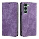 For Infinix Hot 50 4G RFID Anti-theft Brush Magnetic Leather Phone Case(Purple) - 1