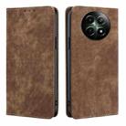 For Realme 12 5G RFID Anti-theft Brush Magnetic Leather Phone Case(Brown) - 1