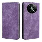 For Realme 12 5G RFID Anti-theft Brush Magnetic Leather Phone Case(Purple) - 1