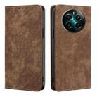 For Realme 12+ 5G RFID Anti-theft Brush Magnetic Leather Phone Case(Brown) - 1