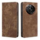 For Realme GT5 Pro 5G RFID Anti-theft Brush Magnetic Leather Phone Case(Brown) - 1