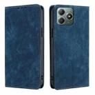 For Realme C61 4G RFID Anti-theft Brush Magnetic Leather Phone Case(Blue) - 1