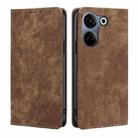 For Tecno Camon 20 Pro 4G RFID Anti-theft Brush Magnetic Leather Phone Case(Brown) - 1