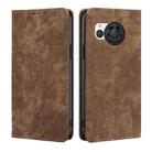 For Sharp Aquos R8 SH-52D RFID Anti-theft Brush Magnetic Leather Phone Case(Brown) - 1