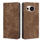 For Sharp Aquos sense8 RFID Anti-theft Brush Magnetic Leather Phone Case(Brown) - 1