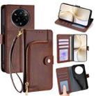 For Realme 14 Pro 5G Global Zipper Bag Leather Phone Case(Brown) - 1