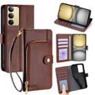 For Realme C75 4G / 14x 5G Global Zipper Bag Leather Phone Case(Brown) - 1