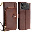 For Tecno Pova 6 5G Zipper Bag Leather Phone Case(Brown) - 1