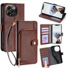 For Tecno Pova 6 Neo 5G Zipper Bag Leather Phone Case(Brown) - 1
