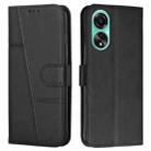 For OPPO A58 4G Stitching Calf Texture Buckle Leather Phone Case(Black) - 1