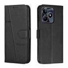 For Realme C53/Narzo N53 Stitching Calf Texture Buckle Leather Phone Case(Black) - 1