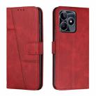 For Realme C53/Narzo N53 Stitching Calf Texture Buckle Leather Phone Case(Red) - 1
