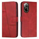 For Realme C67 4G Global Stitching Calf Texture Buckle Leather Phone Case(Red) - 1