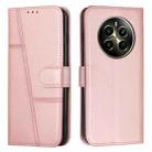 For Realme 12+ Stitching Calf Texture Buckle Leather Phone Case(Rose Gold) - 1