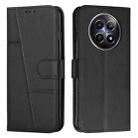 For Realme 12 Stitching Calf Texture Buckle Leather Phone Case(Black) - 1