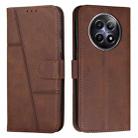 For Realme 12 Stitching Calf Texture Buckle Leather Phone Case(Brown) - 1