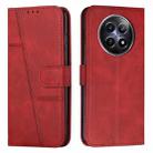 For Realme 12 Stitching Calf Texture Buckle Leather Phone Case(Red) - 1