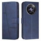 For Realme 12 Stitching Calf Texture Buckle Leather Phone Case(Blue) - 1