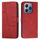 For Realme C63 Stitching Calf Texture Buckle Leather Phone Case(Red) - 1