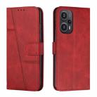 For Xiaomi Redmi Note 12 Turbo/Poco F5 Stitching Calf Texture Buckle Leather Phone Case(Red) - 1