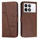 For Xiaomi Redmi K70E Stitching Calf Texture Buckle Leather Phone Case(Brown) - 1