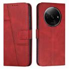 For Xiaomi Redmi A3 Stitching Calf Texture Buckle Leather Phone Case(Red) - 1