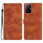 For Xiaomi 11T / 11T Pro Flower Butterfly Embossing Pattern Leather Phone Case(Brown) - 1