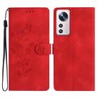 For Xiaomi 12 Lite Flower Butterfly Embossing Pattern Leather Phone Case(Red) - 1