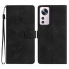 For Xiaomi 12 Lite Flower Butterfly Embossing Pattern Leather Phone Case(Black) - 1