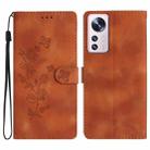 For Xiaomi 12 Pro Flower Butterfly Embossing Pattern Leather Phone Case(Brown) - 1