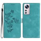 For Xiaomi 12 Pro Flower Butterfly Embossing Pattern Leather Phone Case(Sky Blue) - 1